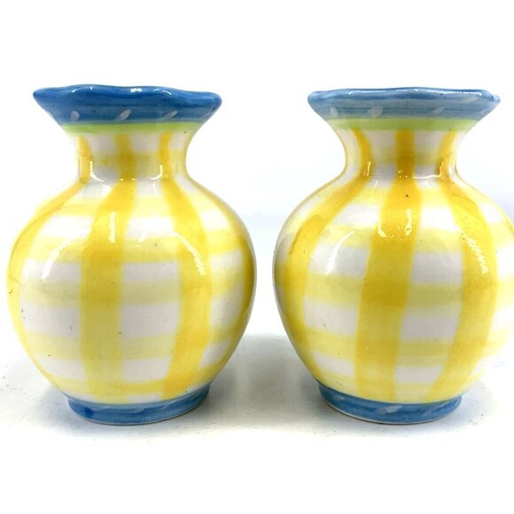 Kimberly Hodges Mini Vases Hallmark Lot of 2 Yellow Blue Porcelain 2.5" Vtg - Picture 2 of 7